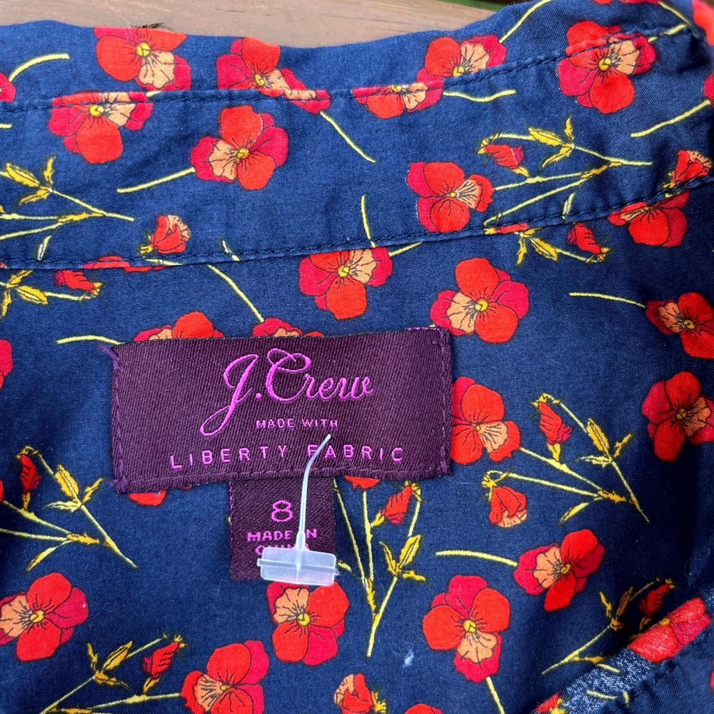 J.Crew Shirt Button Down Blouse Top Navy Red Poppy Floral Liberty of London 8 - Picture 4 of 6